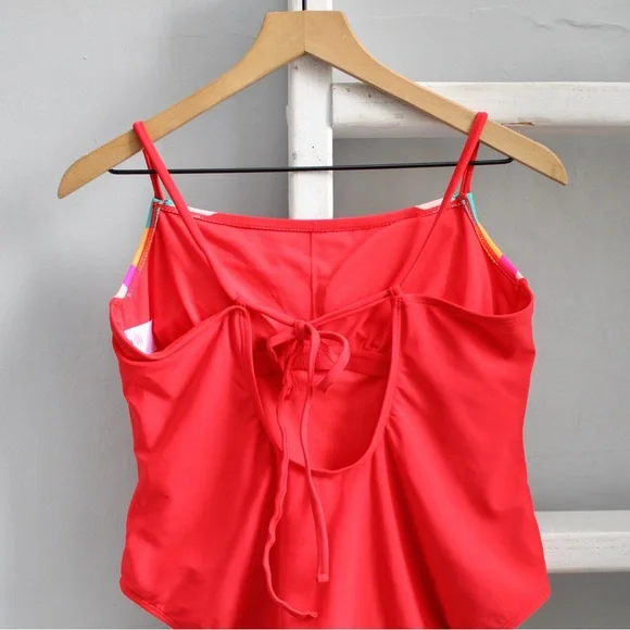 Xhilaration Square Neck Rainbow Red Colorful One Piece Swimsuit Size XL - Picture 4 of 6